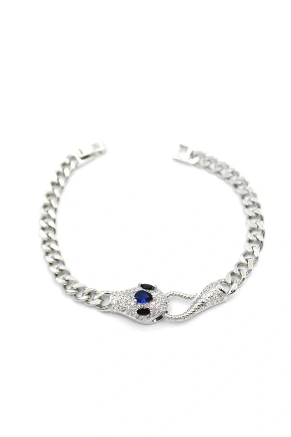 Zirkon Taşlı Yılan Bileklik - Gümüş