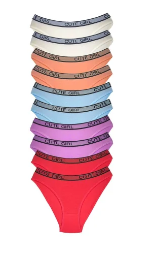 10 Adet Beli Yazılı Pamuklu Kalın Lastik Kadın Slip Külot