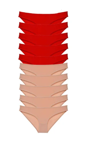 10 adet Eko Set Likralı Kadın Slip Külot Kırmızı Ten