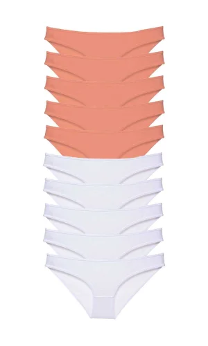 10 adet Eko Set Likralı Kadın Slip Külot Pudra Beyaz