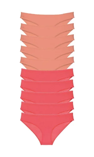 10 adet Eko Set Likralı Kadın Slip Külot Pudra Fuşya