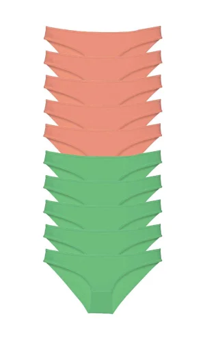 10 adet Eko Set Likralı Kadın Slip Külot Pudra Yeşil