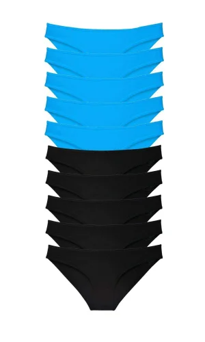 10 adet Eko Set Likralı Kadın Slip Külot Siyah Mavi