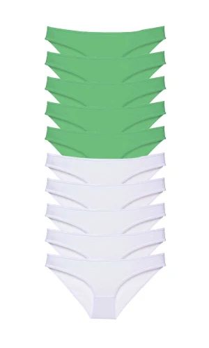 10 adet Eko Set Likralı Kadın Slip Külot Yeşil Beyaz