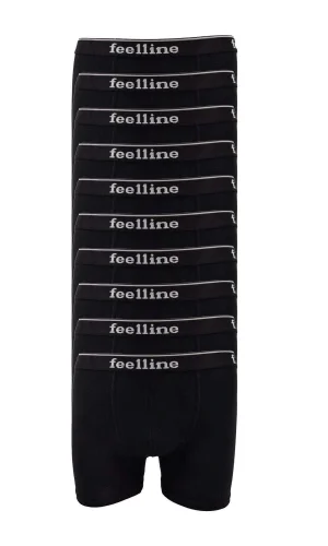 10 adet Feelline Siyah Pamuklu Doğal Likralı Erkek Boxer