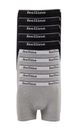 10 adet Feelline Siyah ve Gri Pamuklu Doğal Likralı Erkek Boxer