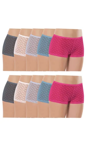 10 Adet Kadın Komple Tül Dantel Boxer Külot