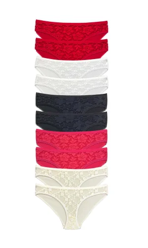 10 Adet Önü Dantelli Transparan Kadın Slip Külot S1