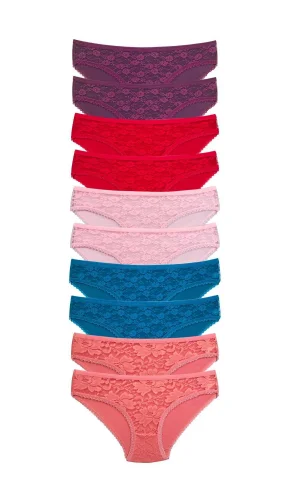 10 Adet Önü Dantelli Transparan Kadın Slip Külot S230