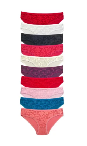 10 Adet Önü Dantelli Transparan Kadın Slip Külot S231