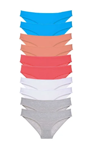 10 adet Süper Eko Set Likralı Kadın Slip Gri Beyaz Pudra Fuşya Mavi