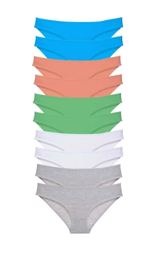 10 adet Süper Eko Set Likralı Kadın Slip Gri Beyaz Pudra Yeşil Mavi