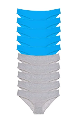 10 adet Süper Eko Set Likralı Kadın Slip Gri Mavi