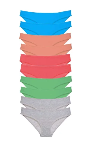 10 adet Süper Eko Set Likralı Kadın Slip Gri Pudra Yeşil Fuşya Mavi