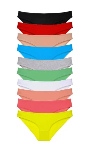 10 adet Süper Eko Set Likralı Kadın Slip Külot Çok Renkli