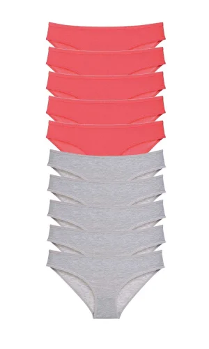 10 adet Süper Eko Set Likralı Kadın Slip Külot Fuşya Gri