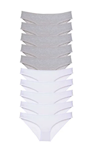 10 adet Süper Eko Set Likralı Kadın Slip Külot Gri Beyaz