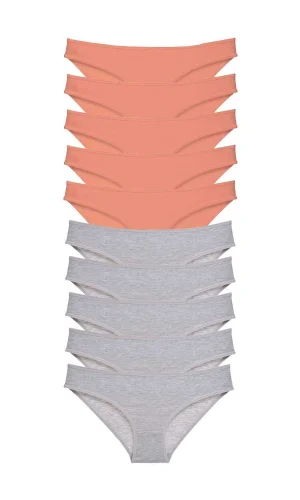 10 adet Süper Eko Set Likralı Kadın Slip Külot Pudra Gri