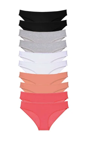 10 adet Süper Eko Set Likralı Kadın Slip Külot Siyah Gri Beyaz Pudra Fuşya