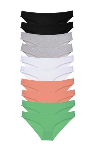 10 adet Süper Eko Set Likralı Kadın Slip Külot Siyah Gri Beyaz Pudra Yeşil