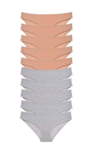 10 adet Süper Eko Set Likralı Kadın Slip Külot Ten Gri