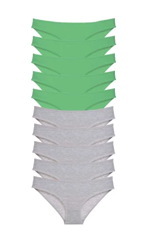 10 adet Süper Eko Set Likralı Kadın Slip Külot Yeşil Gri