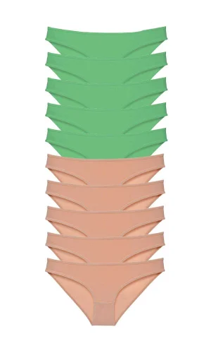 10 adet Süper Eko Set Likralı Kadın Slip Külot Yeşil Ten