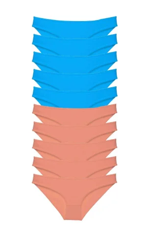 10 adet Süper Eko Set Likralı Kadın Slip Pudra Mavi