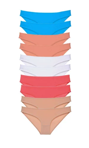 10 adet Süper Eko Set Likralı Kadın Slip Ten Beyaz Pudra Fuşya Mavi