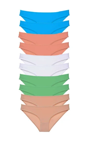 10 adet Süper Eko Set Likralı Kadın Slip Ten Beyaz Pudra Yeşil Mavi