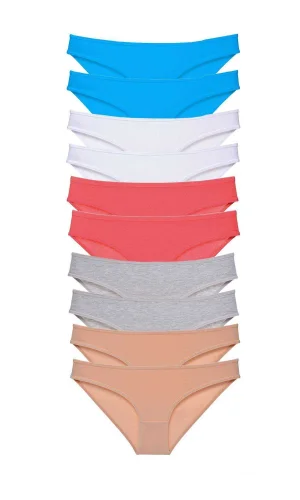 10 adet Süper Eko Set Likralı Kadın Slip Ten Gri Beyaz Fuşya Mavi
