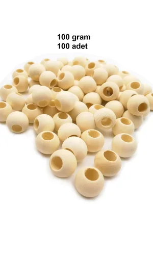 100 Gr (100 Adet) Ahşap Boncuk 15 mm çap x 10 mm Delik Doğal Yuvarlak Ahşap Makrome El İşi Çanta