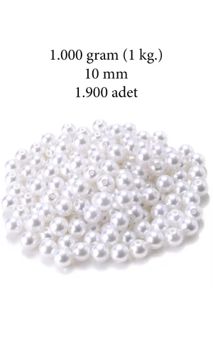 1.000 gram (1 kg.) 10mm Beyaz Renk Plastik İnci Boncuk Çanta ve Takı Yapım Boncuğu (~1.900 adet)