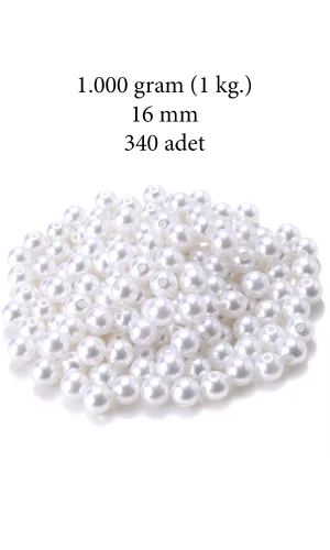 1.000 gram (1 kg.) 16mm Beyaz Renk Plastik İnci Boncuk Çanta ve Takı Yapım Boncuğu (~340 adet)