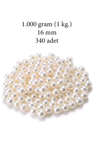 1.000 gram (1 kg.) 16mm Krem Renk Plastik İnci Boncuk Çanta ve Takı Yapım Boncuğu (~340 adet)