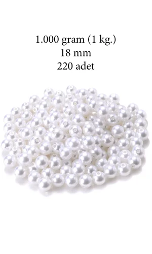1.000 gram (1 kg.) 18mm Beyaz Renk Plastik İnci Boncuk Çanta ve Takı Yapım Boncuğu (~220 adet)
