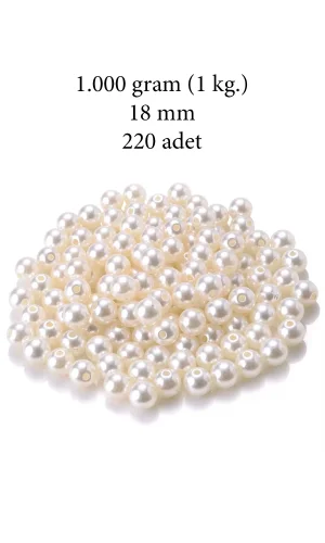 1.000 gram (1 kg.) 18mm Krem Renk Plastik İnci Boncuk Çanta ve Takı Yapım Boncuğu (~220 adet)