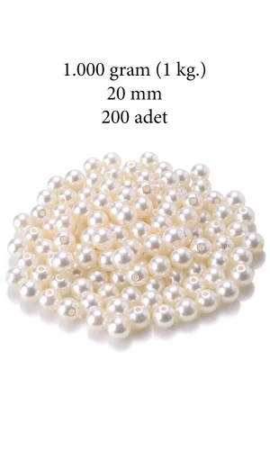 1.000 gram (1 kg.) 20mm Krem Renk Plastik İnci Boncuk Çanta ve Takı Yapım Boncuğu (~200 adet)