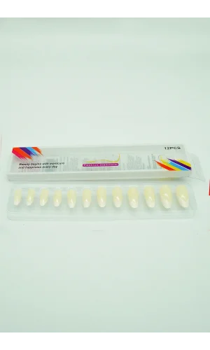 12 Adet Badem Tırnak Tak Ve Çık Kendinden Yapışkanlı Takma Tırnak Krem