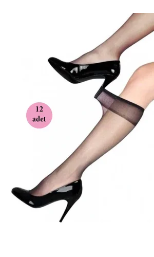 12 Adet Fit Dizaltı Çorap 15 denye 500 Siyah