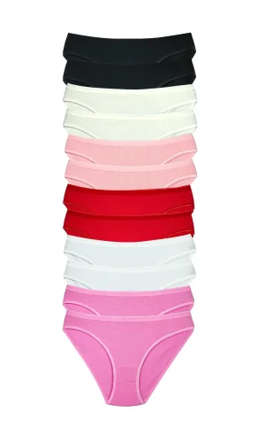 12 Adet Fitilli Pamuklu Kadın Kaşkorse Bikini Külot
