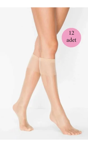 12 Adet Kadın Diz Altı Parlak Fit 15 Denye Çorap Açık Ten