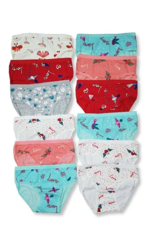12 Adet Kız Çocuk Desenli Slip Külot