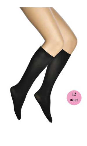 12 Adet Mikro 40 Dizaltı Kadın Çorap Siyah 500
