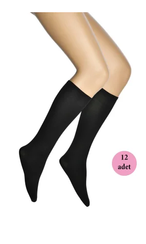 12 Adet Mikro 70 Dizaltı Kadın Çorap Siyah 500