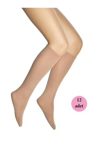 12 Adet Mikro 70 Dizaltı Kadın Çorap Ten 57