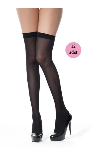 12 Adet Mus Kaçmaz Lastikli Çorap 70 denye 500 Siyah