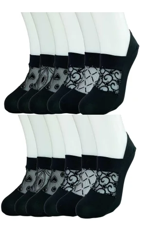 12 Adet Önü Transparan Kadın Fantezi Desenli Babet Çorap