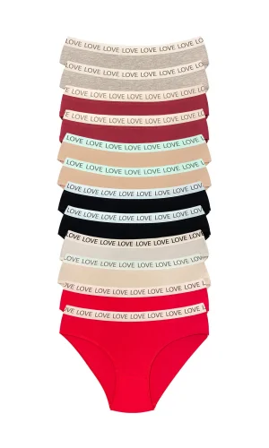 12 Adet Pamuklu Esnek Kadın Slip Bikini Külot Geniş Lastikli Baskılı