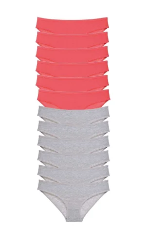 12 adet Süper Eko Set Likralı Kadın Slip Külot Fuşya Gri